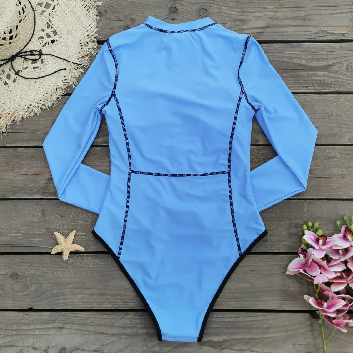2024 New Print Long Sleeve One Piece Swimsuit Sexy Swimwear Women Backless Beachwear Surf Bathing Suit Push Up Monokini Female 2