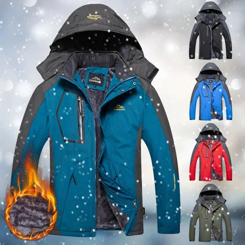 

Winter Men Outdoor Jacket Waterproof Warm Coats Male Casual Thicken Velvet Plus Size Mens Outwear Mountaineering Overcoat