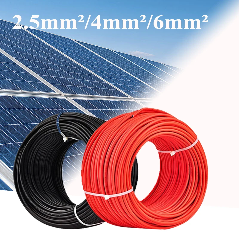 태양 케이블 10mm 2/6mm 2/4mm 2/2.5mm2 8/10/12/14AWG 검정 또는 빨강 PVC 절연 전기 커넥터 와이어 PV 패널 연결