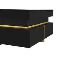 ​ ​ Table basse noire brillante – Tiroirs de rangement et plateau miroir avec garniture dorée, table d'appoint moderne pour le salon ​ ​ 4