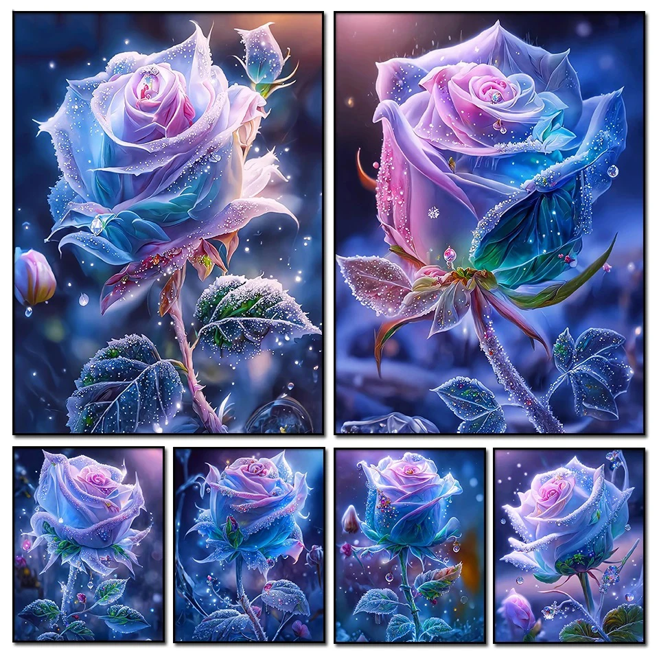 Ice Snow Blue Rose Diamond Ricamo Artigianato Fai Da Te Pittura Diamante Mosaico Fiori Prepotenti E Neutri Arte Natalizia W219