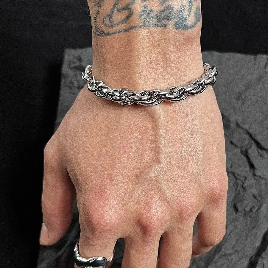 Stainless Steel Chain Bracelet Retro Metal Twist Width 8mm Men's Hip Hop stainless steel bracelet chain bracelet