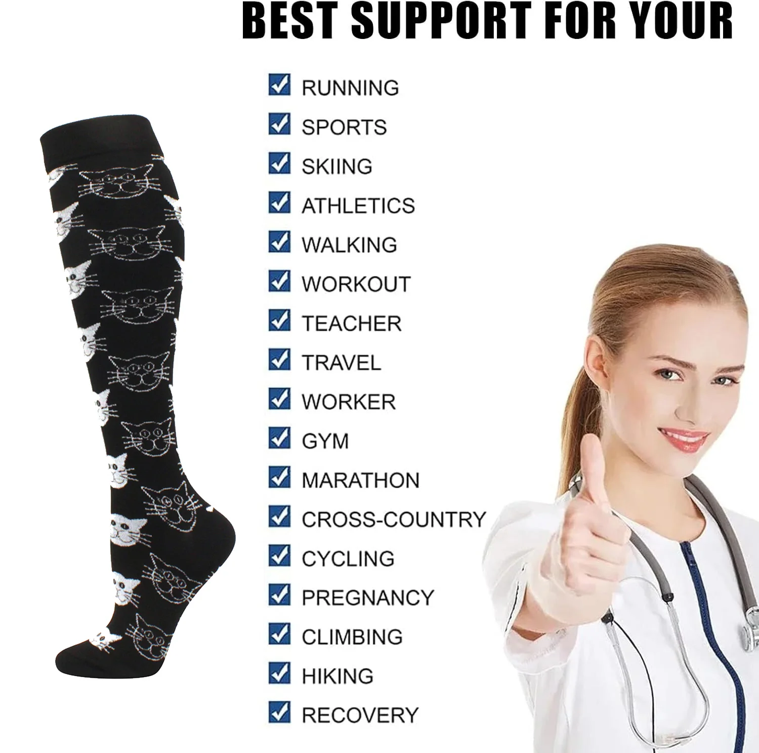 Enhanced Compression Socks for Sports & Outdoor Activities - Ideal for Varicose Veins and Pregnancy