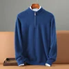 Autumn Winter Thick 100% Mink Cashmere Sweater Men's Semi High Neck Zipper Knitted Pullover Casual Business Warm Menswear Tops 5
