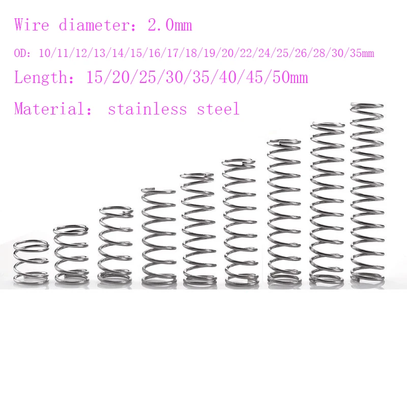 Mola de Compressão Micro Pequena 2.0 mm Od10 11 12 13 14 15 16 17 18 19 2035 mm Comprimento 15 mm a 100 mm 510 Peças Pelo Lote Aço Inoxidável