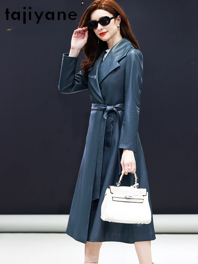 Tajiyane Natural Genuine Leather Jacket Women Slim Fit Autumn Sheepskin Coats Mid-length Trench Coat for Woman Clothes 2024 Belt 2