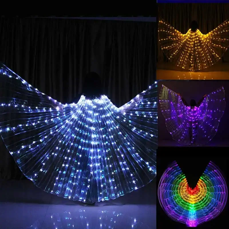 

LED Wings Belly Dance Rainbow Wings Isis Halloween Prop Shining Lamp Wings Belly Dance Costumes Accessories Sticks Adult Child