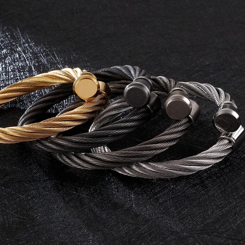 Fongten Punk Stainless Steel Wire Bangle For Men Nail Buckle Trendy Hip Hop Minimalist Male Jewelry Birthday Gift Wholesale 5