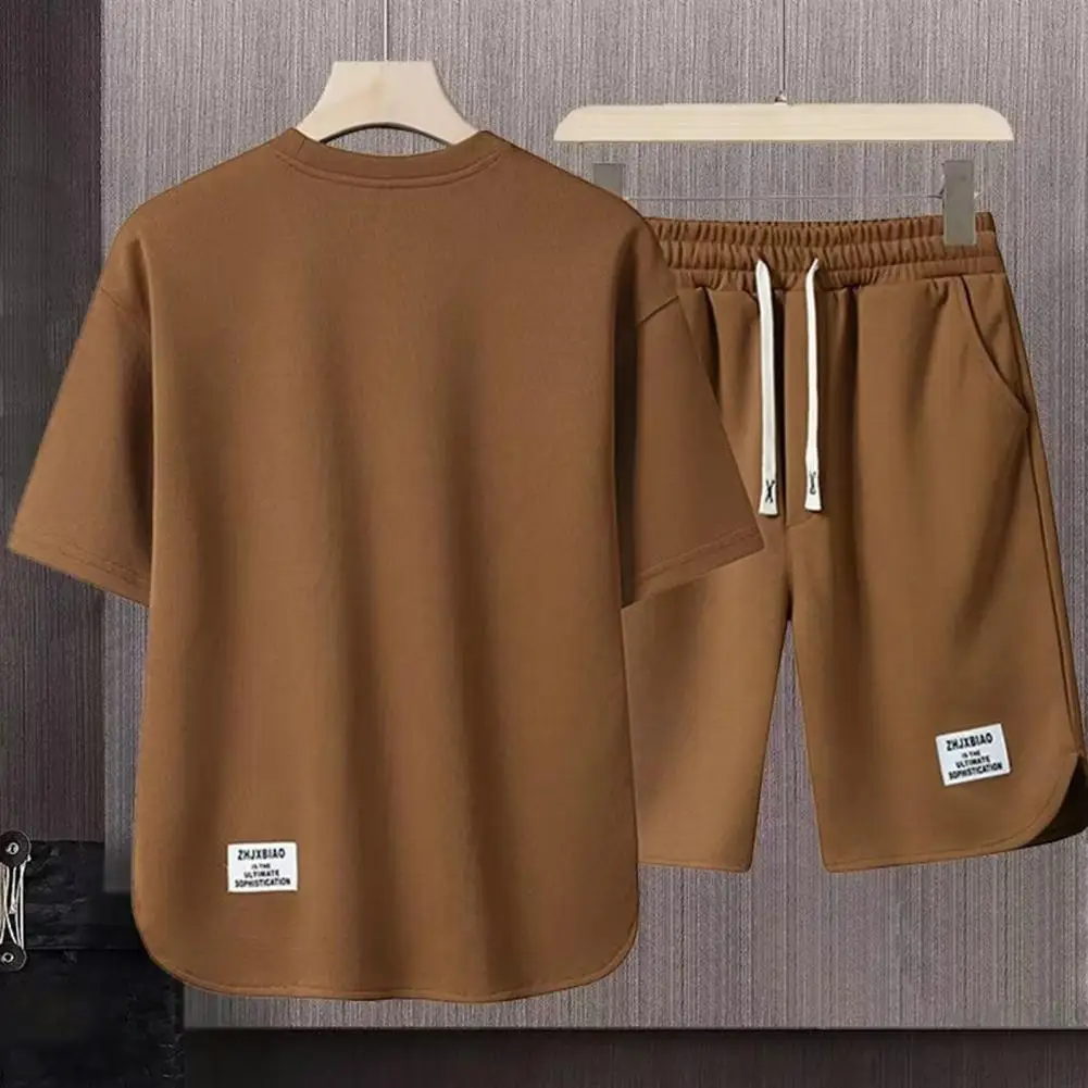 

2-piece Sportswear Set Men Sportswear Set Men's Summer Casual Outfit Set O-neck Short Sleeve T-shirt Drawstring Waist Wide Leg