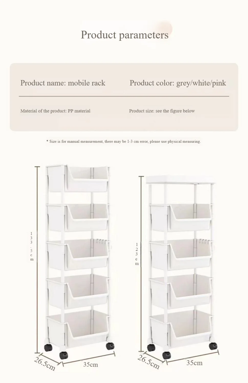 Bookshelf Organizer 5-Tier Mobile Rack