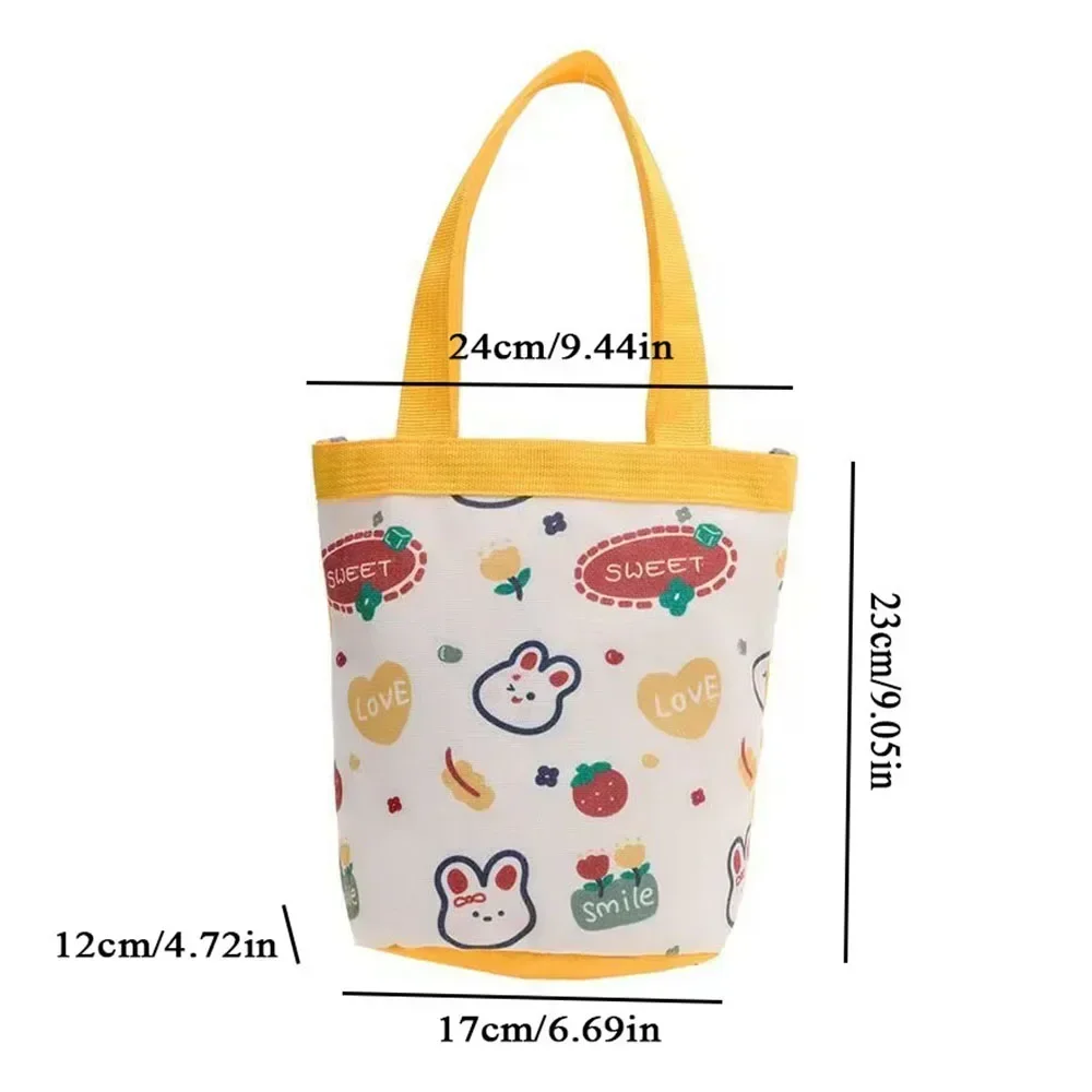 Portable Cute Animal Pattern Graffiti Bucket Bag Ins Printed Cylindrical Bag Canvas Bento Bag Handheld Lunch Box