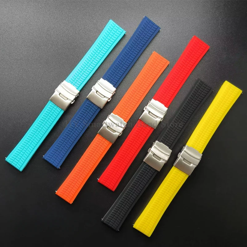 Silicone Quick Release Sport Watch Strap with Folding Clasp - Available in 20mm, 22mm, and 24mm Sizes