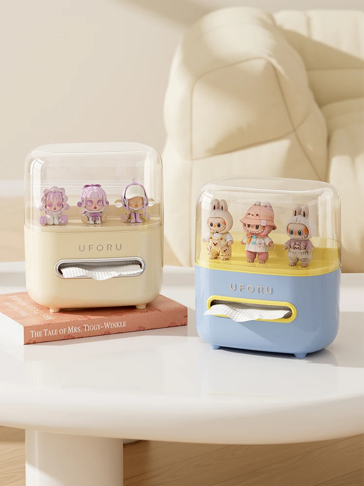 Uforu Desktop-Organizer aus klarem Acryl – transparente doppellagige Sammlerfiguren-Aufbewahrungsbox und Taschentuchbox-Halter – Detail 6