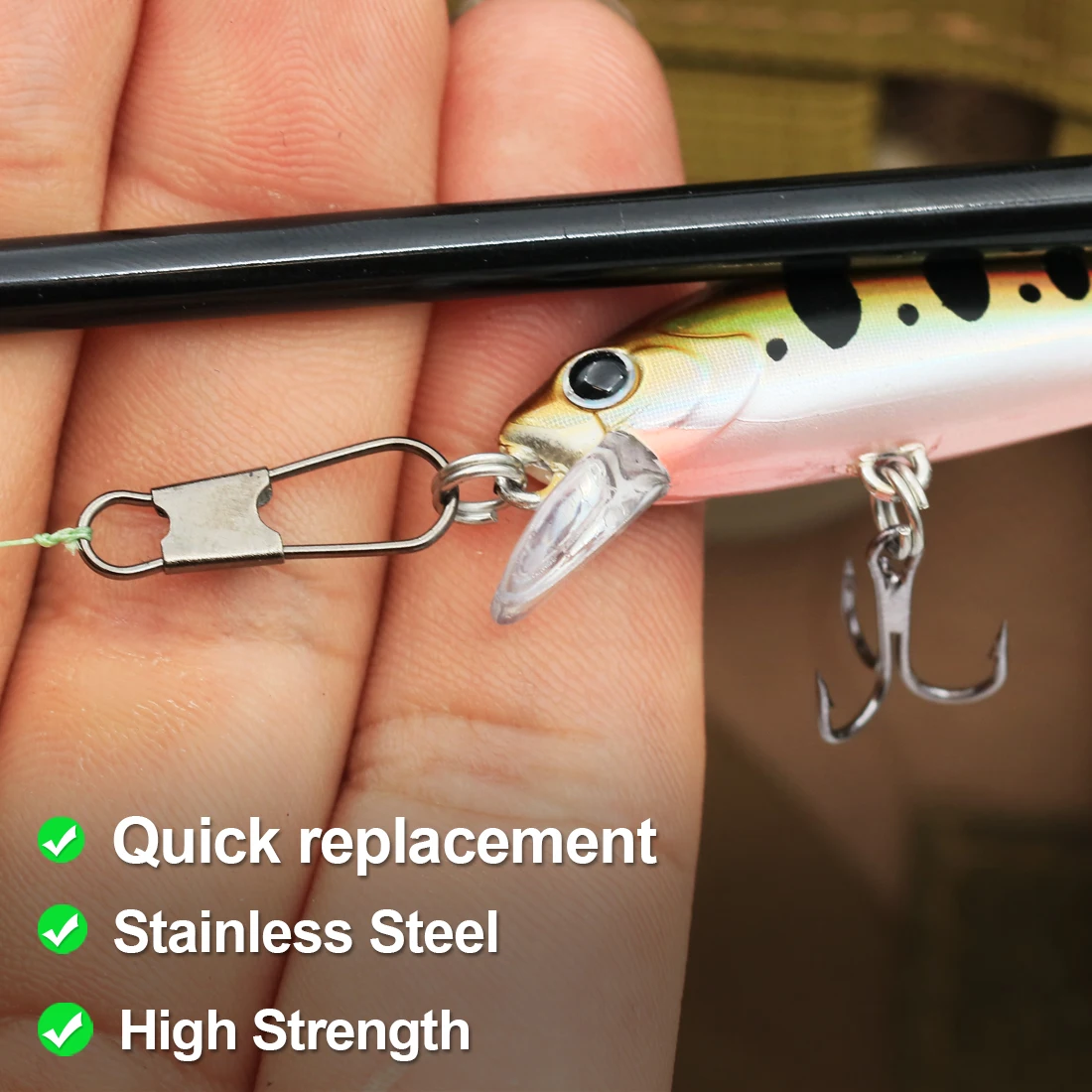 FishTrip Interlock Fishing Snap Clip 50-100pcs Quick Change Stainless Steel Fishing Lure Connector Terminal Tackle