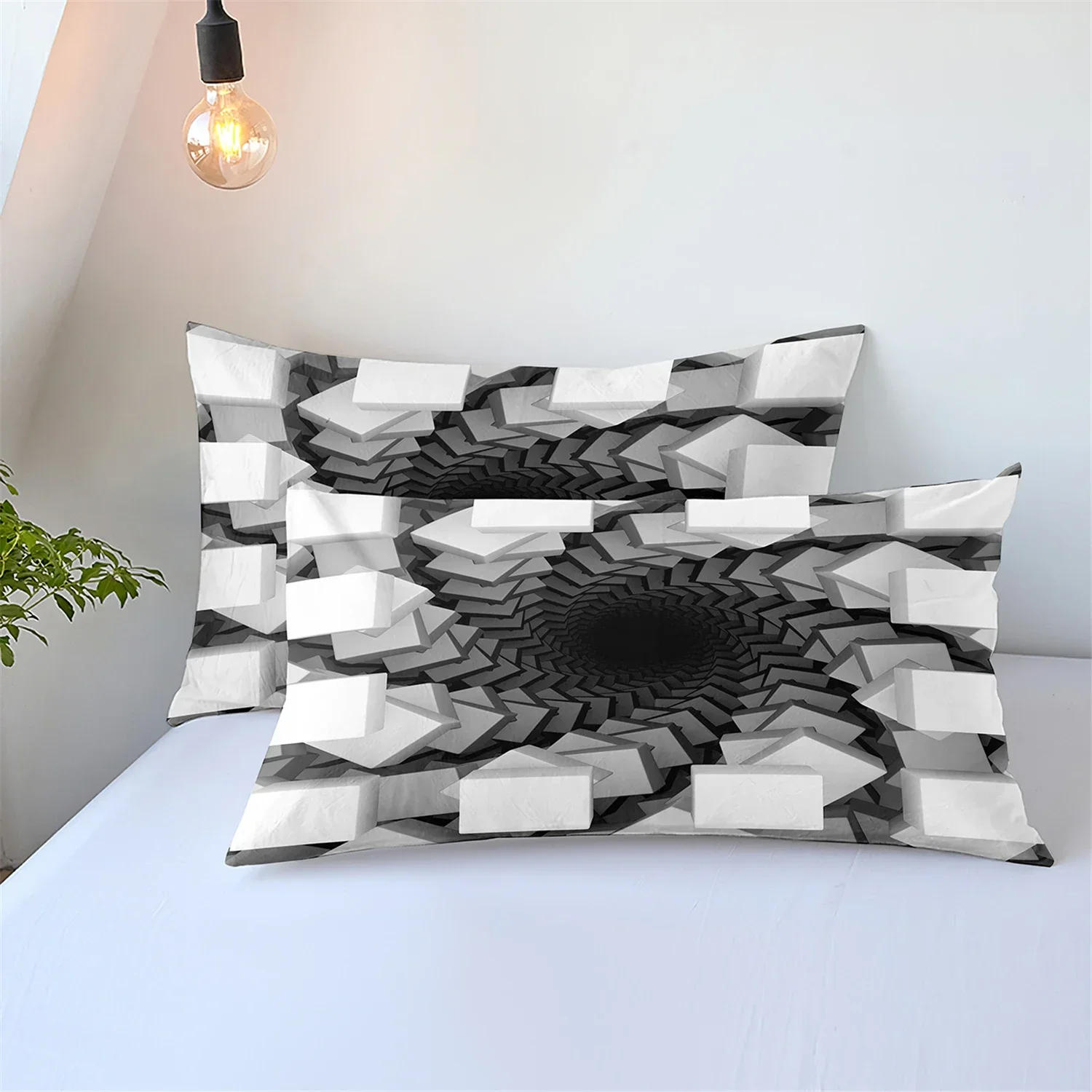 Microfiber Bedding Set For Double Bed, Abstract Style Print, Honeycomb Quilt Cover, Duvet Cover, Pillowcover, Black And White