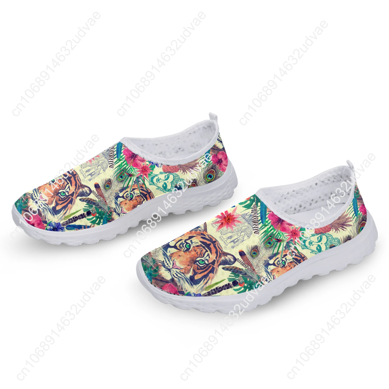 Fashion Tiger Jungle Design Outdoor Breathable Shoes Cartoon Tiger Print Shoes Light Home Flat Shoes Mesh Sneakers