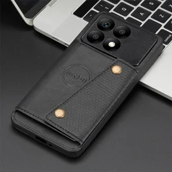 Magnetic Leather Wallet Phone Case with Car Holder - Premium Back Cover for Poco F6 Pro (Black)