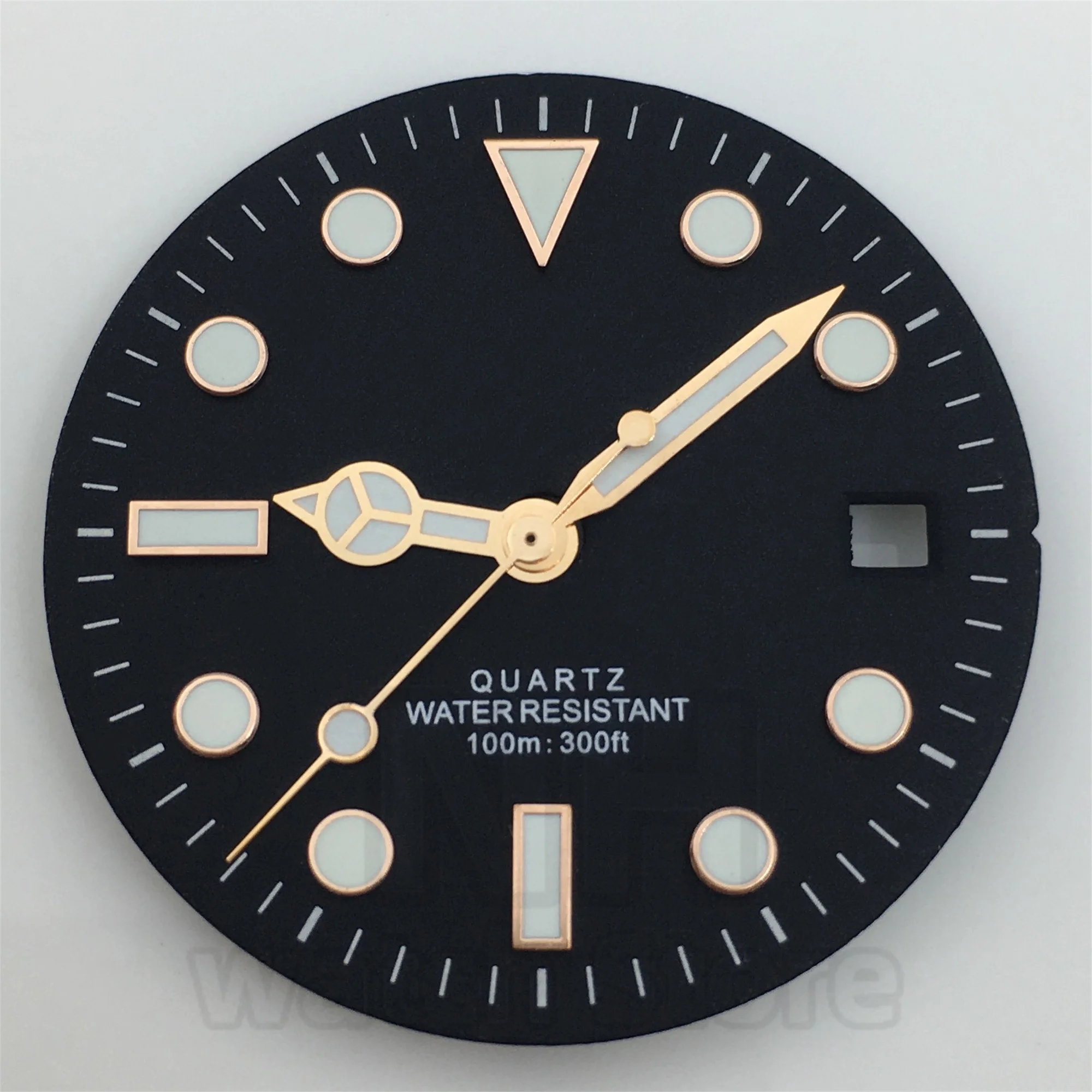 29mm Black & White Watch Dial with Green Luminous Hands - Matte & Glossy Finish