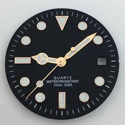 29mm Black & White Watch Dial with Green Luminous Hands - Matte & Glossy Finish (Black Rose Gold)
