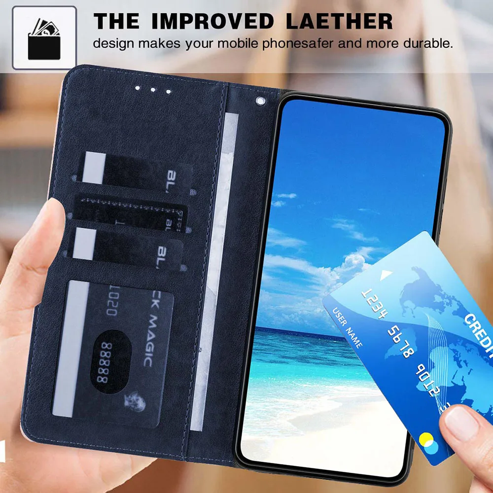 Litchi Leather Flip Wallet Case with Back Cover
