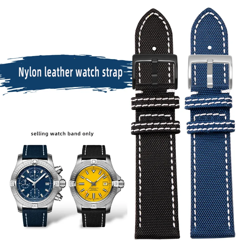 Cinturino Per Orologio Da 22Mm 24Mm Per Breitling Avenger Deep Dive Seawolf Super Ocean Series Cinturino Per Orologio In Pelle Di Nylon Giallo Lupo