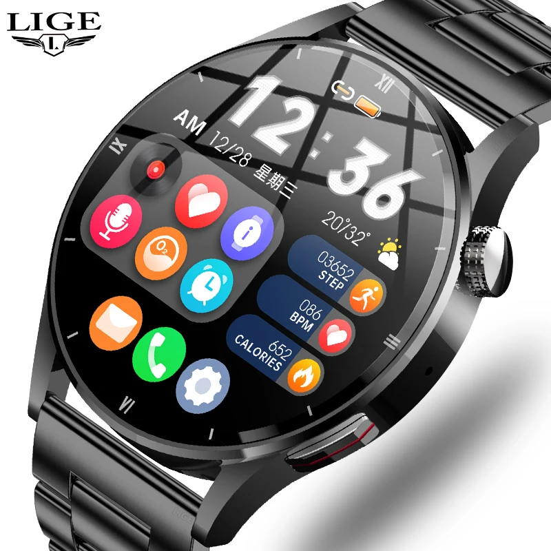 LIGE Three Smartwatch Body Temperature Men Blood Oxygen Monitoring Sports Watches Men Custom Dial Fitness Tracker Smart Watch