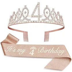 Elegant Birthday Tiara Crown and Sash for Women and Girls - Celebration Party Decorations & Gifts (Rose gold - 4)