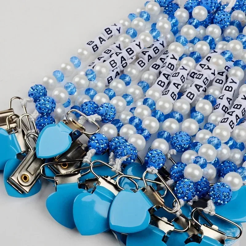 Luxury Infant Baby Pacifier Clip Chain Clay Crystal Anti-drop Chain for Baby Boy Girl Heart Nipple Clip Chain Stuff  Accessories
