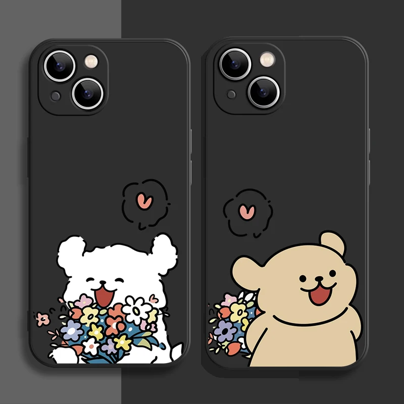 Charming Cartoon Dog Couple Soft Phone Case - Adorable Lovers Paired Design Cover