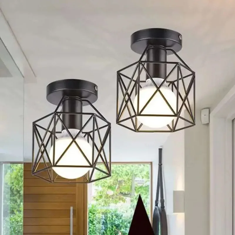 Simple Design Birdcage Shaped Ceiling Light Fixtures Black Light for Home Hotel Kitchen Decor Lighting AC90-260V Modern Lamp