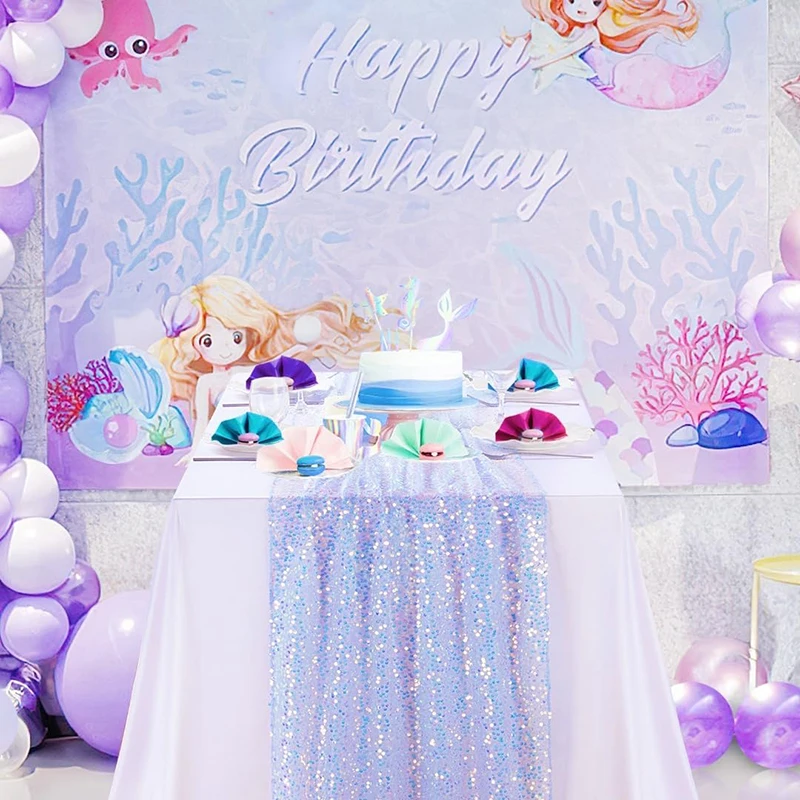 Iridescent Sequin Table Runner – Glittery Mermaid-Inspired Decor