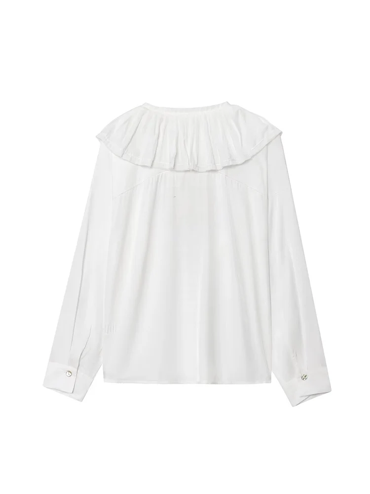 TFMLN Spring Autumn Women Ruffles Collar Shirt Long Sleeve Fashion White Pullover Blouse Tops Female Elegant Lace Up Shirt