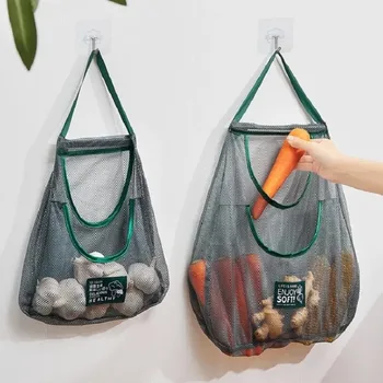 Reusable Kitchen Hanging Mesh Storage Bag, Fruit & Vegetable Net for Ginger Garlic Potatoes Onions, Fresh Produce Organizer Mesh