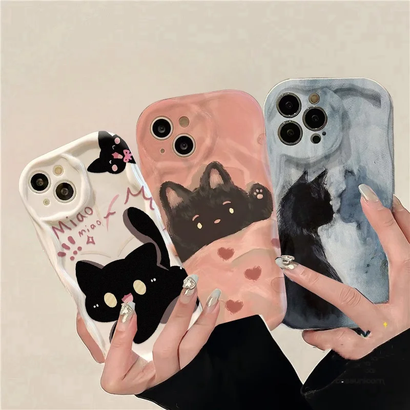 Cute Cat 3D Wavy Phone Cover Case