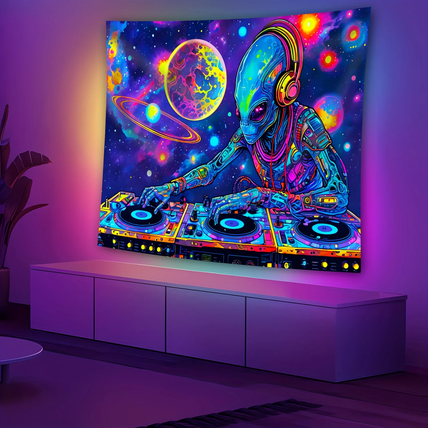 Psychedelic Space with Colorful Patterns Shower Curtain-Water-Resistant Fabric for Bathroom-Perfect for Retro