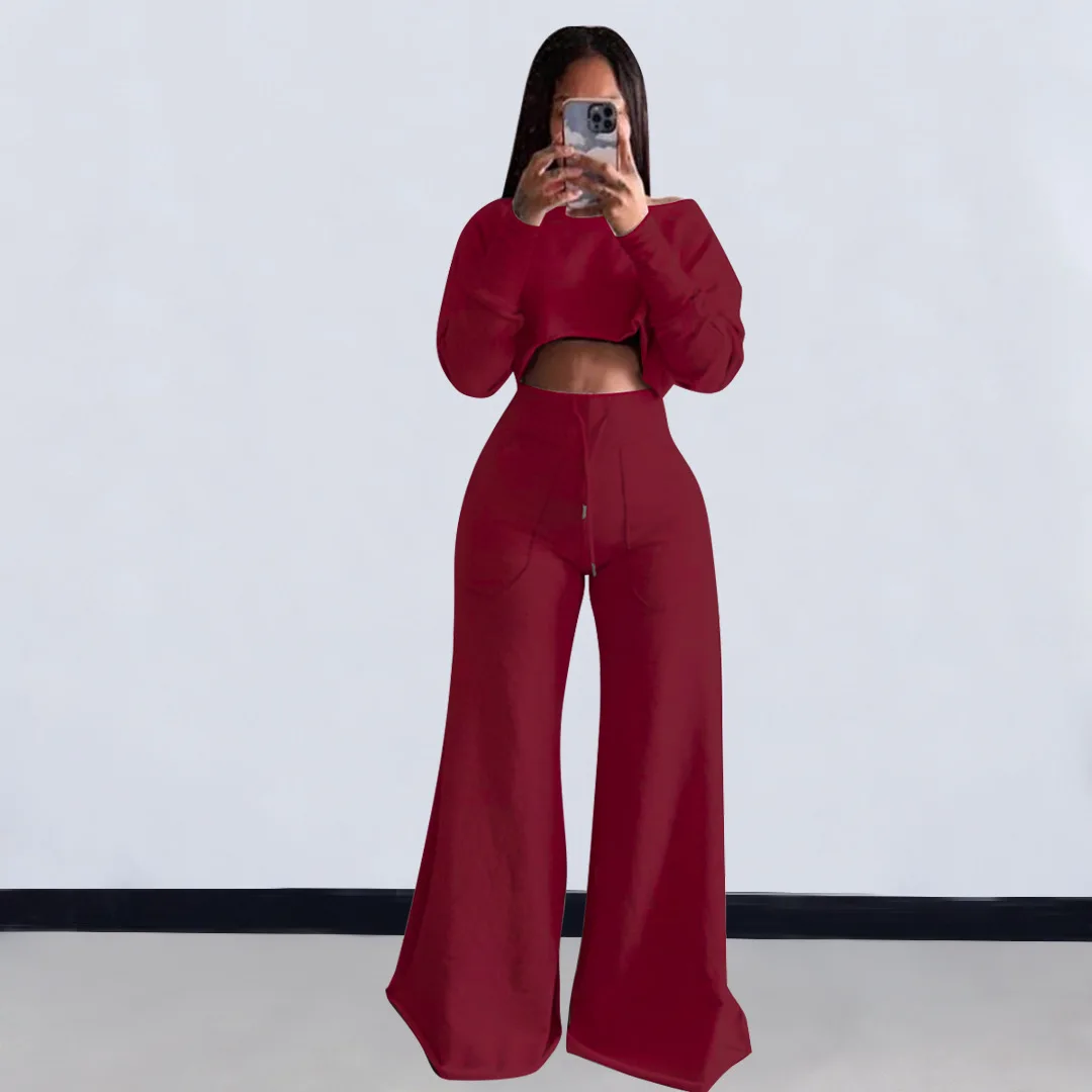 Women Long Sleeve Cropped Sweatshirt Sets