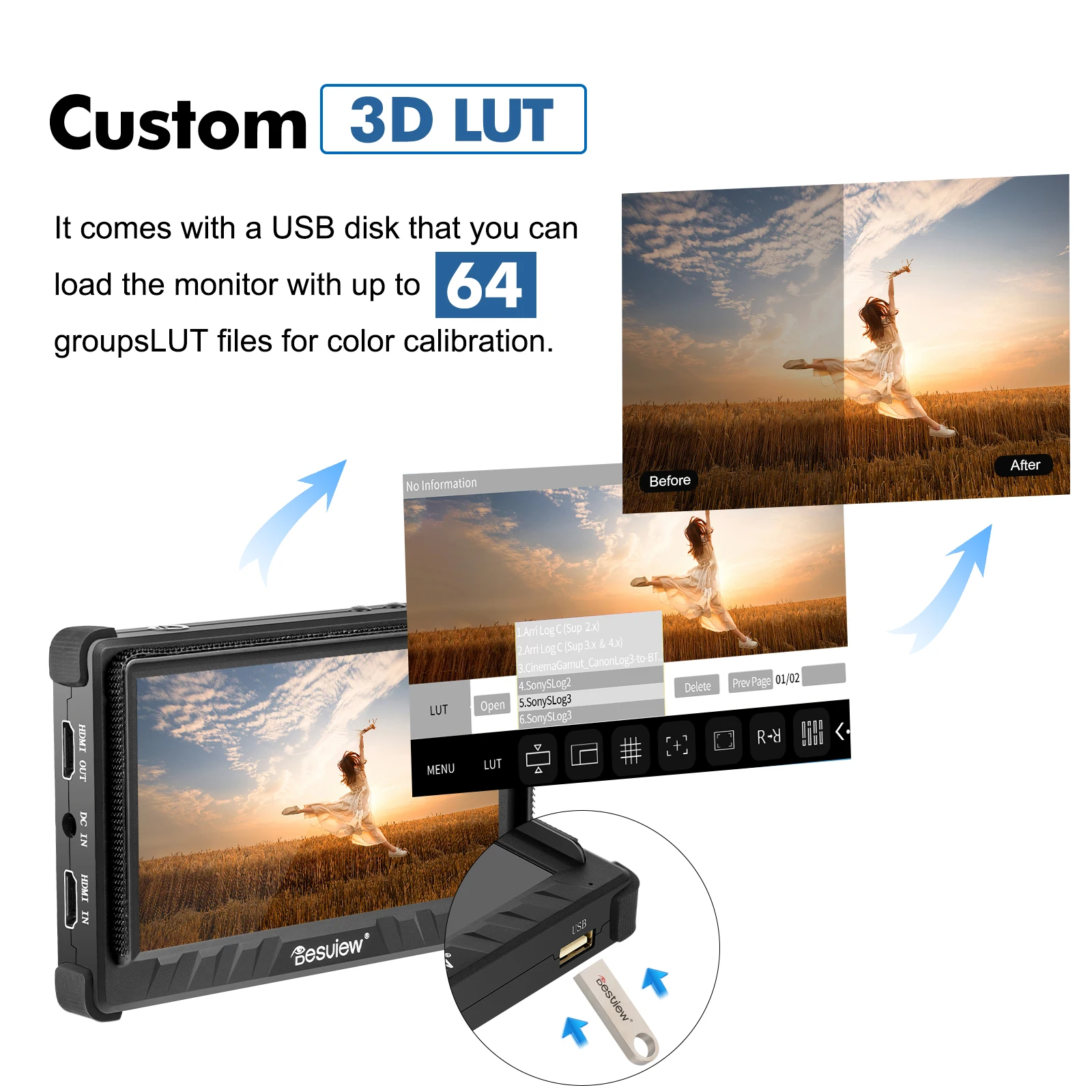 Portable Monitor DSLR Field Monitor Desview P5II Camera Field Monitor 5.5 Inch 3D LUT DSLR HDMI 1920X1080 800nits Full HD Brightness Support DC Power Supply