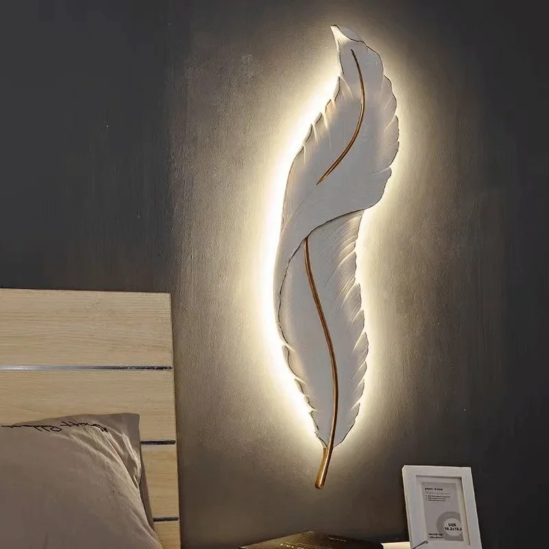 

Nordic Art Luxury Wall Lamp 60CM Resin Feather Decorate Lighting Creative Living Room Corridor Modern Decoration Wall Lights