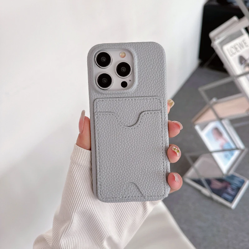 Luxury Solid Color Leather Wallet Phone Case with Card Slot and Up Down Design