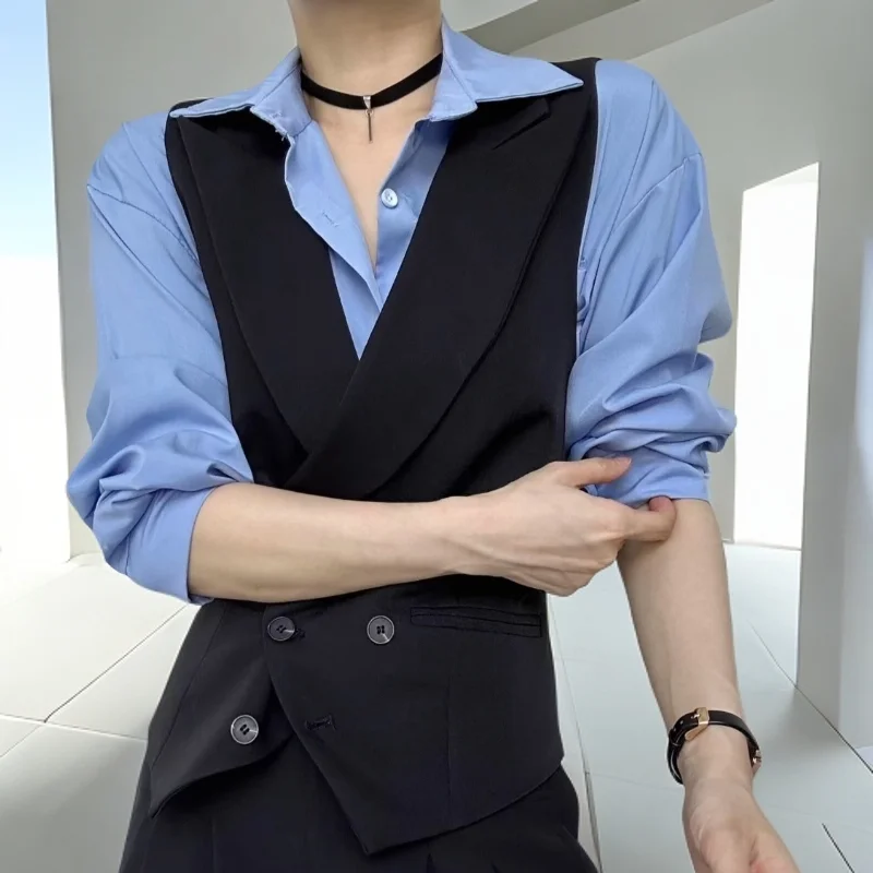 블랙 슬림핏 수트 베스트 남성 세트, 세련된 건록 웨이스트 조절 베스트, 젊은 에너지 스타일, 웨딩, 가을, 비즈니스 캐주얼