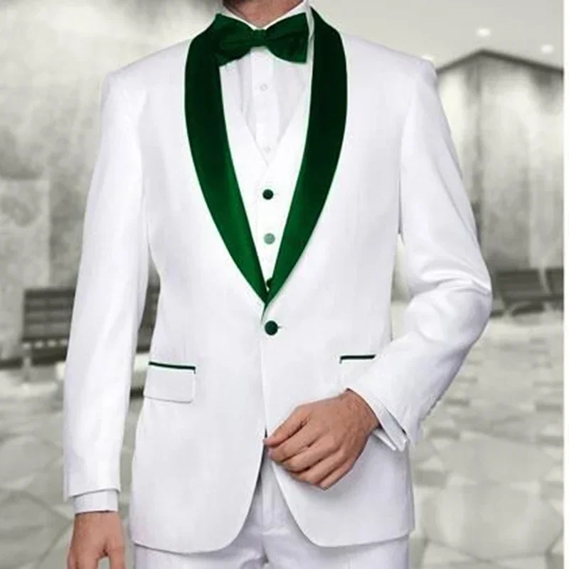 

2024 White Formal Wedding Elegant Men Suits Groom Tuxedo Prom Slim Fit Blazers Hombre High Quality Custom 3 Piece Set Costume