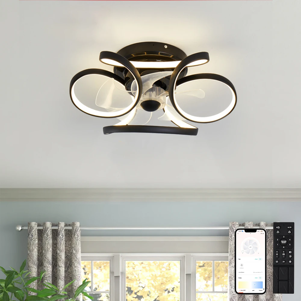 Modern ceiling fan with light Lamps for room kitchen living room balcony invisible fan blade silent LED fan light