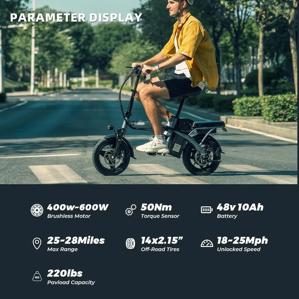 Foldable Electric Bike for Adults,14" Tire Small Electric Bike Peak 600W Motor, 25Mph Ebike for Adults, 480Wh Battery E-Bike 4