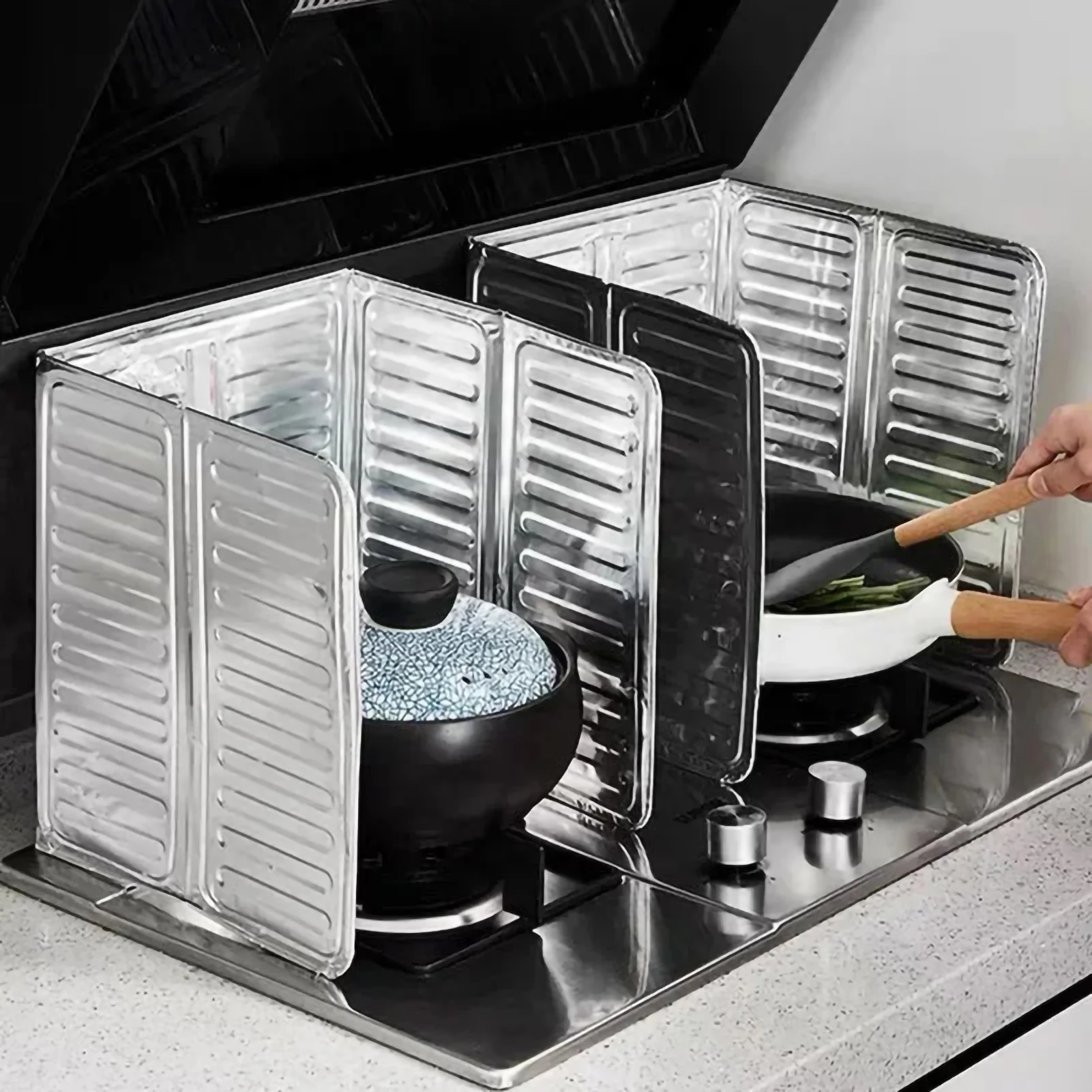 

Aluminium Foil Foldable Frying Pan Oil Splash Protection Screen Kitchen Gas Stove Baffle Plate Kichen Cooking Accessories