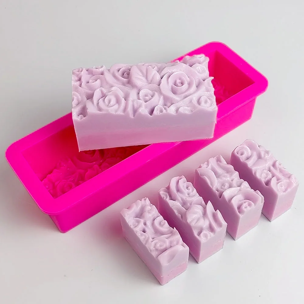 Soap Silicone Mold DIY Rectangular Embossed Rose Flower Soap Making Mould Chocolate Baking Molds Gifts Craft Supplies Home Decor