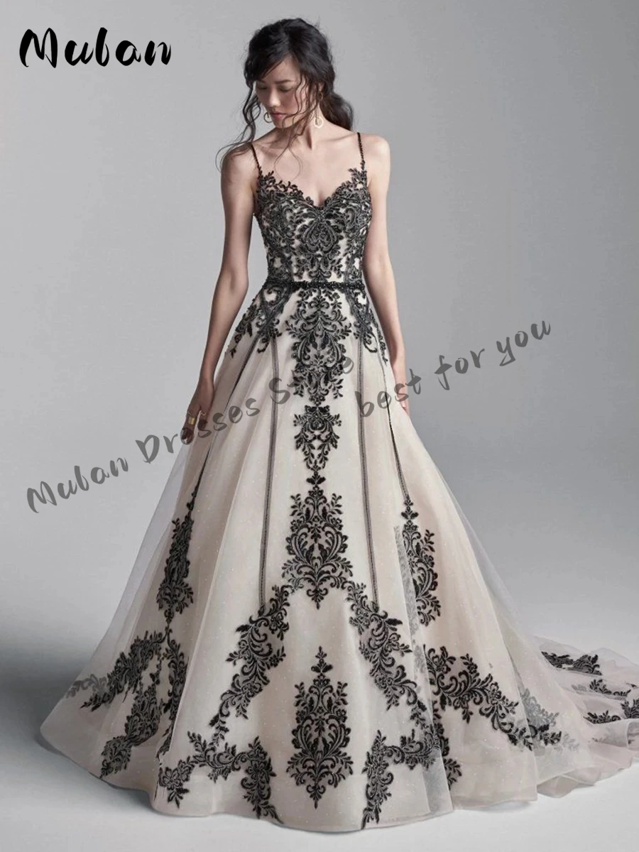 

Spaghetti Straps A-line Appliques Prom Dresses Backless Sleeveless Elegant Evening Dress Vestidos Formal Party Gowns