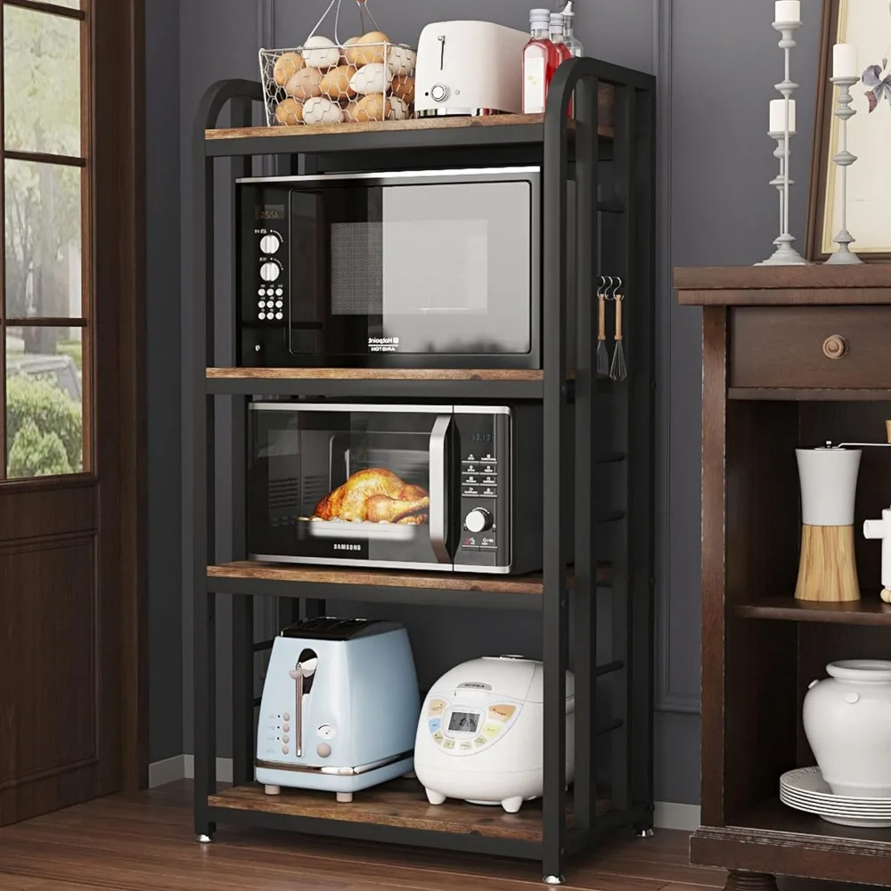 

4-Tier Kitchen Baker's Rack,Free Standing Microwave Oven Stand Utility Storage Shelf Island Coffee Bar for Living Room