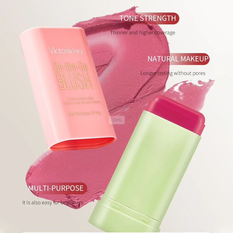 3 In 1 Make Up Brush Functional Blush Stick Waterproof Easy Color Rouge Blusher Cream High Color Rendering Brightening Skin Tone 6