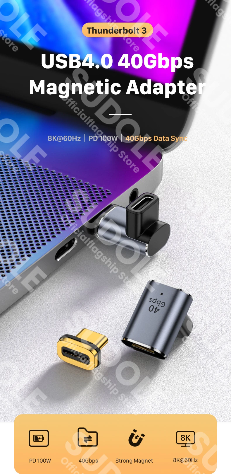 Elbow USB4.0 Thunderbolt3 40Gbps Magnetic Adapter USB C to C 100W Fast Charging Magnet Converter Cable 8K@60Hz USB TypeC Adapter