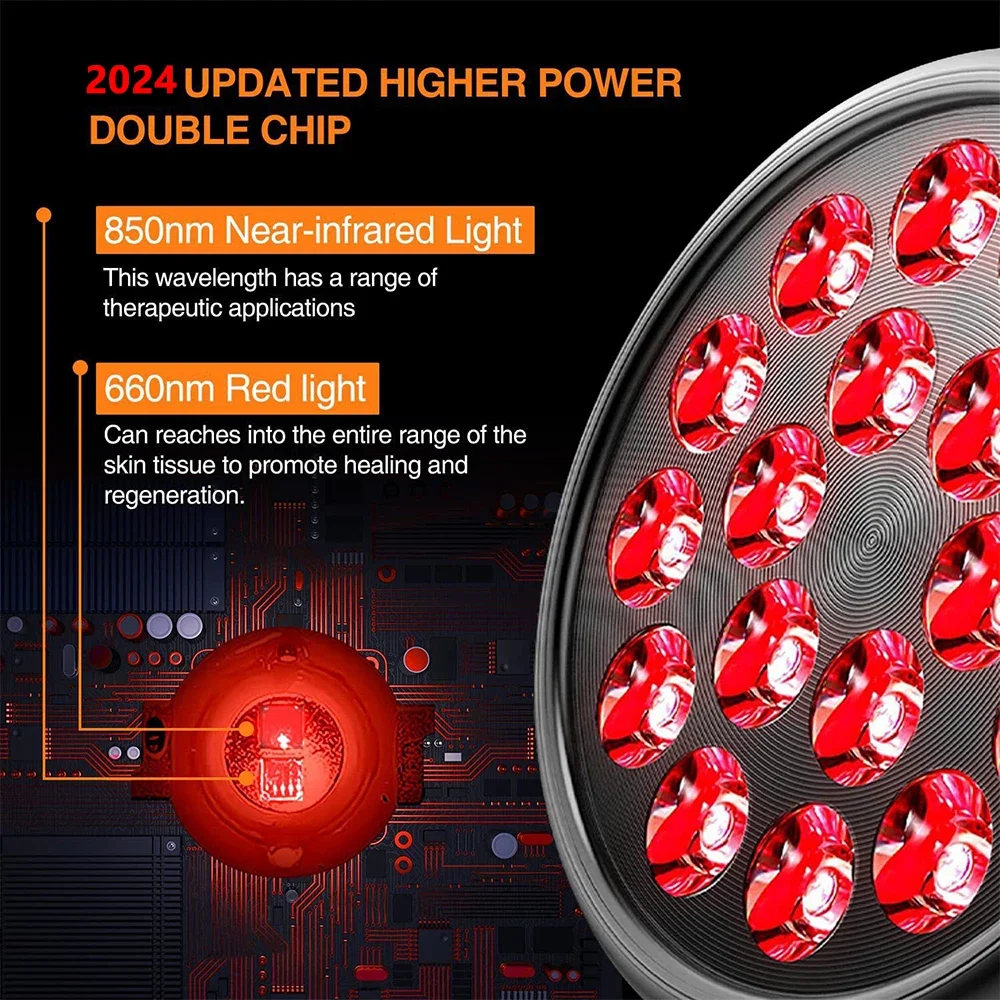 18Pcs Chips 54W LED Red Light Therapy Lamp 660nm&850nm Infrared Bulb with Floor Stand for Skin Care Pain Relief 360&deg; Adjustable